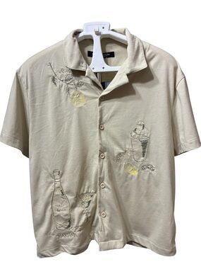 Rustic Souls Camp Shirt Beige Cocktail Embroidered Mens Medium NWT